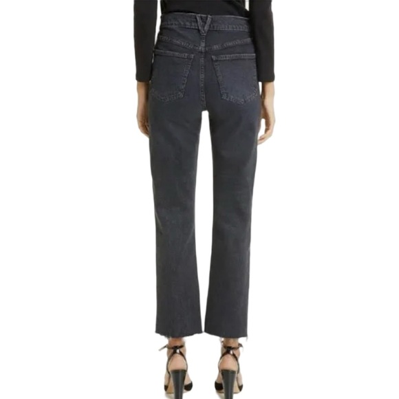 Veronica Beard Joey Straight Leg High Rise Raw Hem Ankle Black Denim Jean Sz 29 - Picture 2 of 8